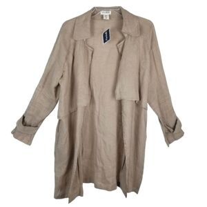 Artisan NY Tan Linen Open Front Duster Boho washed Cardigan Jacket Sz Medium NWT